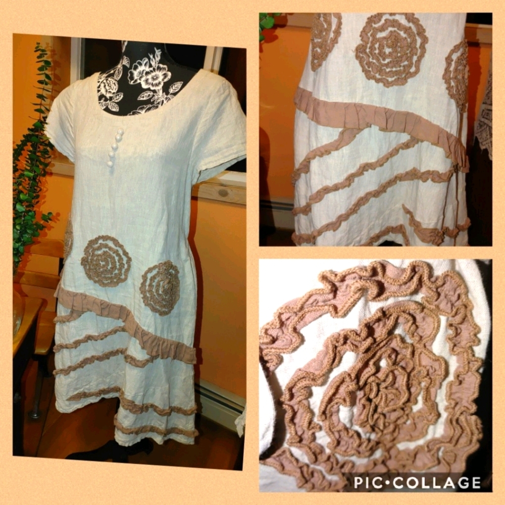 Unique cream tan Decorated Beautiful Dress-small